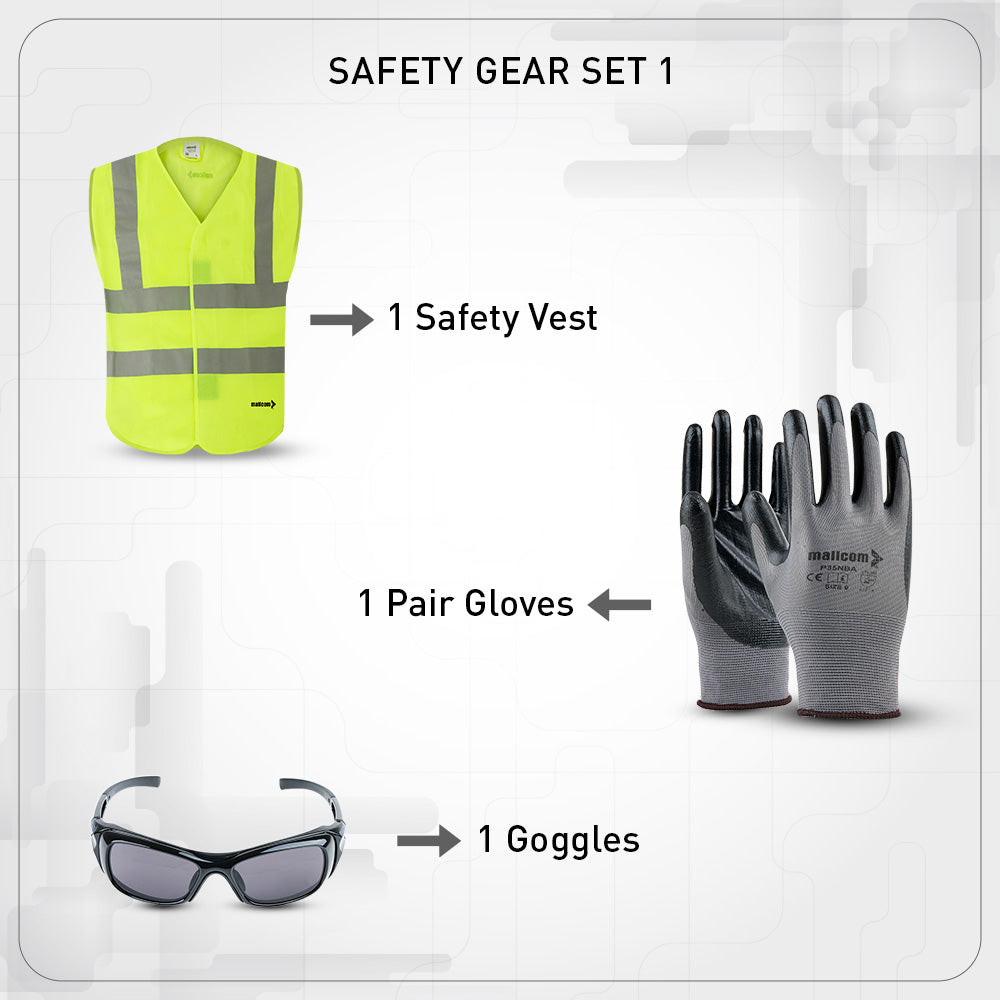 Safety Gear Set 1 - Safety Vest, Gloves, Goggles