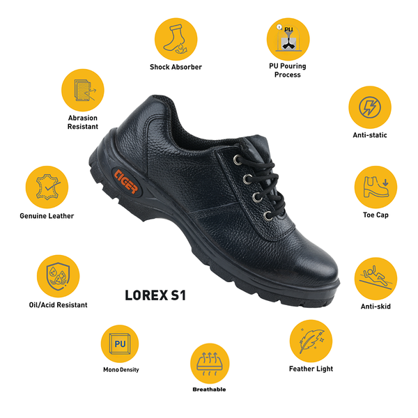Mallcom Tiger Lorex S1 EN ISO 20345 Certified low Ankle Safety Shoes | Steel Toe PU Sole I Anti-Slip Industrial Work Shoes