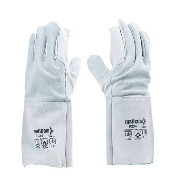 Mallcom F234 Leather Welding Gloves Pack of 4 I Heat Resistant Safety Gloves Spark & Flame Protection I Industrial Welding Use (Copy)