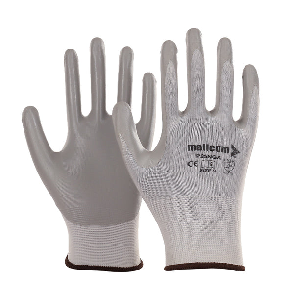 Mallcom P25NGA EN388 Certified Nitrile Coated Safety Gloves Pack of 12 I Oil Abrasion Resistant Grip Gloves I Industrial Use