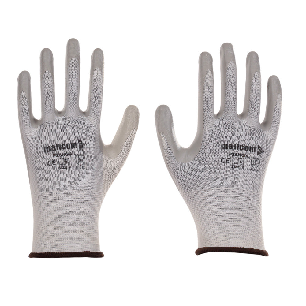 Mallcom P25NGA EN388 Certified Nitrile Coated Safety Gloves Pack of 12 I Oil Abrasion Resistant Grip Gloves I Industrial Use