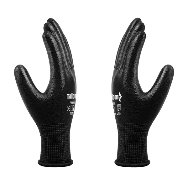 P513B PU Coated Safety Gloves Pack of 12 I Smooth Finish Grip I Lightweight Polyester Work Gloves