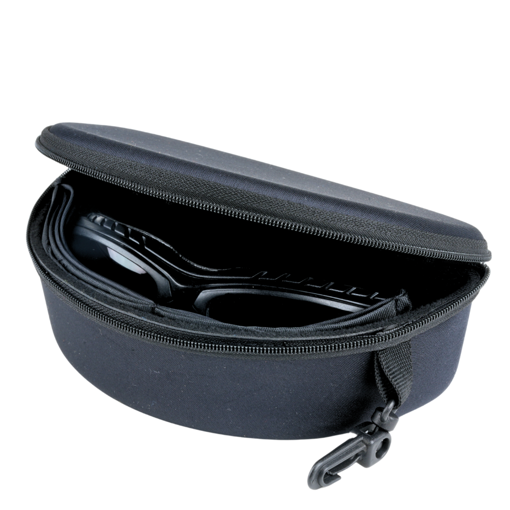 Mallcom Avior safety goggles placed inside a product box on a white background.
