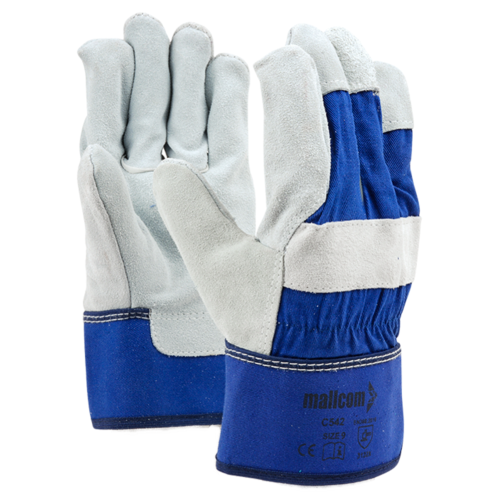 Mallcom C542 Canadian leather safety gloves blue back full view