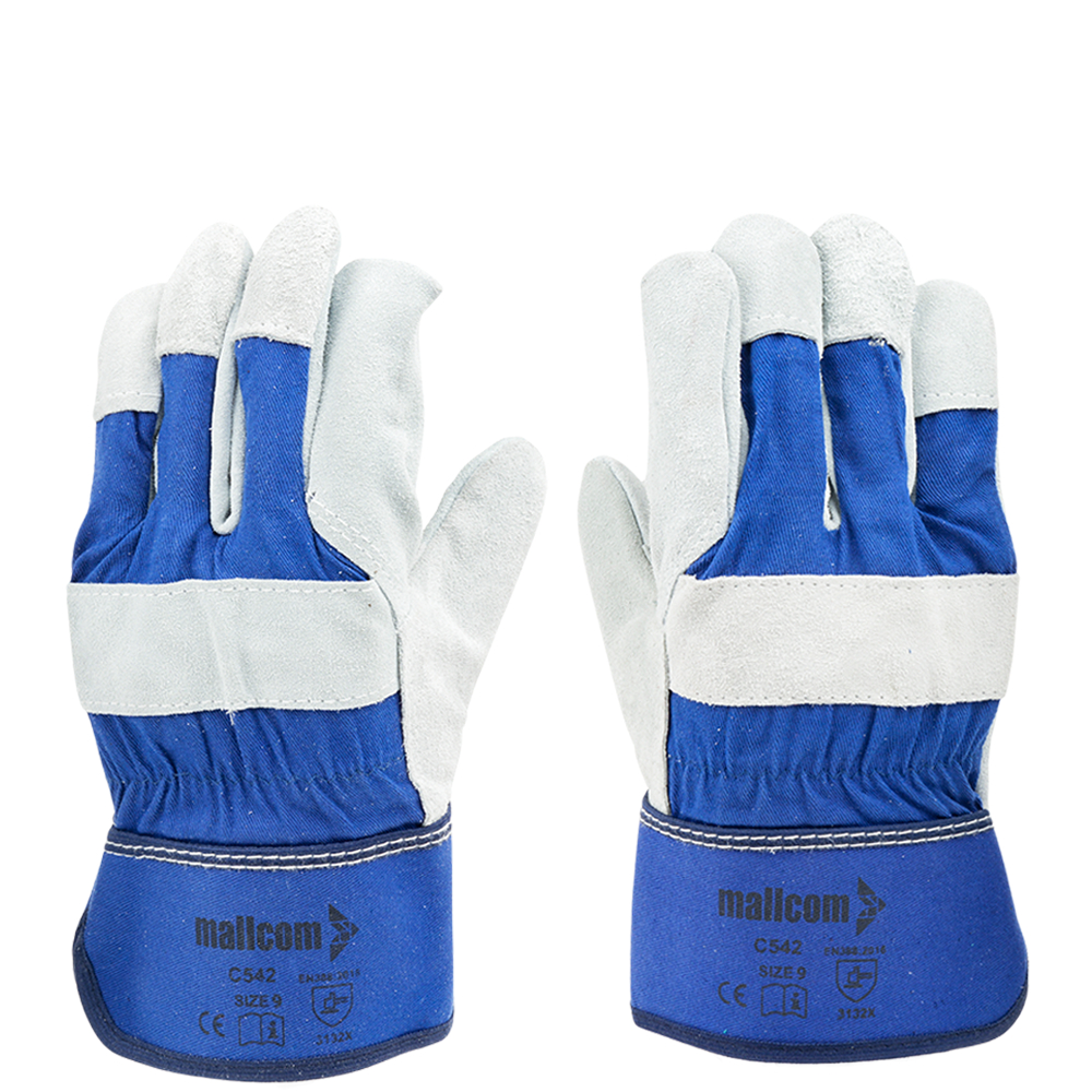 Mallcom C542 leather gloves with blue cotton back and knuckle protection