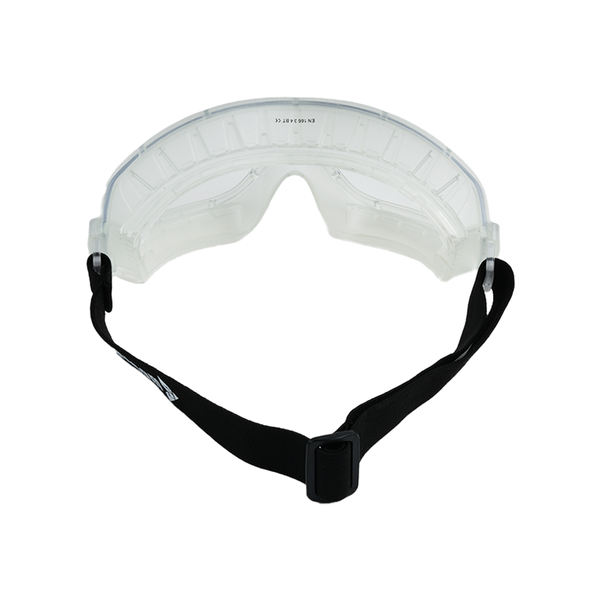 Mallcom Cirrus safety goggles with a clear polycarbonate construction and a black PVC frame.