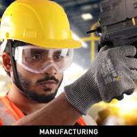 Mallcom Cirrus safety goggles with a clear polycarbonate construction and a black PVC frame.