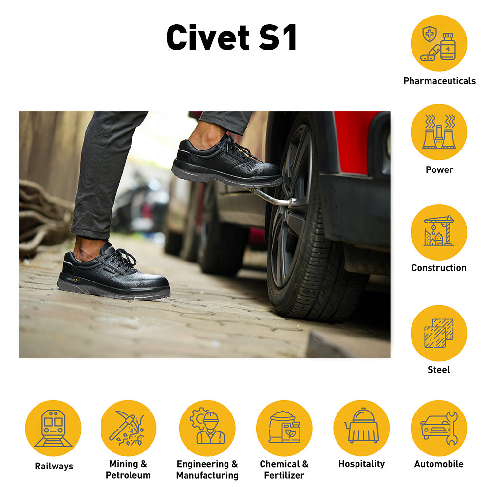 Civet high ankle safety boots for workplace protection in industrial environments.