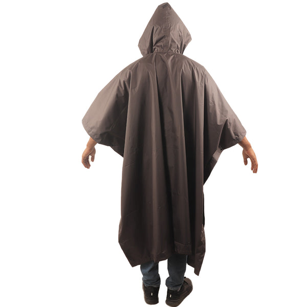Back view of the hood on the grey CUMULUS raincoat showing protective coverage.
