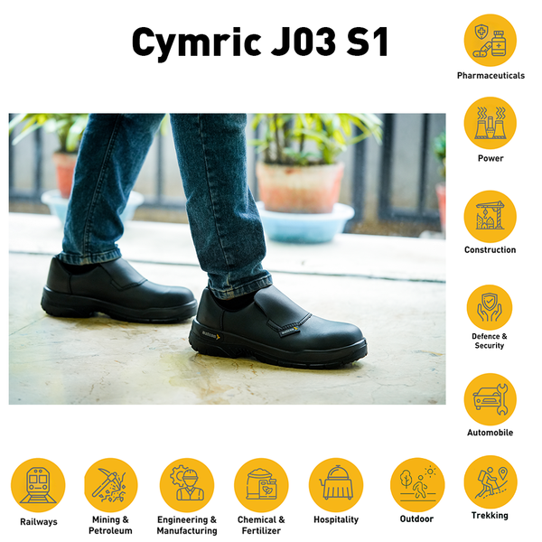 Cymric safety shoes used in cleanroom, pharmaceutical, healthcare, and manufacturing environments.