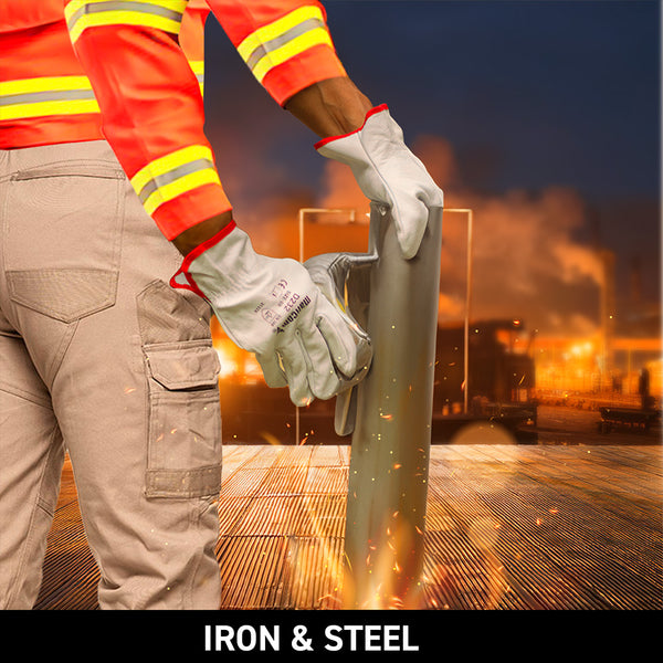 D232 safety gloves suitable for iron and steel industry applications requiring durable hand protection and abrasion resistance.