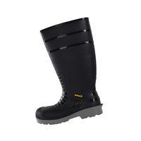Left-side view of Dalfon black safety boots with waterproof PVC construction and durable outsole.