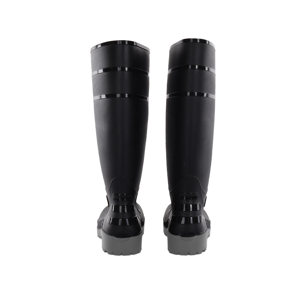 Back view of Dalfon black safety boots showing the waterproof PVC upper and heel design.