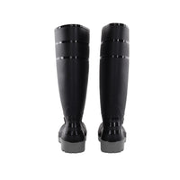 Back view of Dalfon black safety boots showing the waterproof PVC upper and heel design.