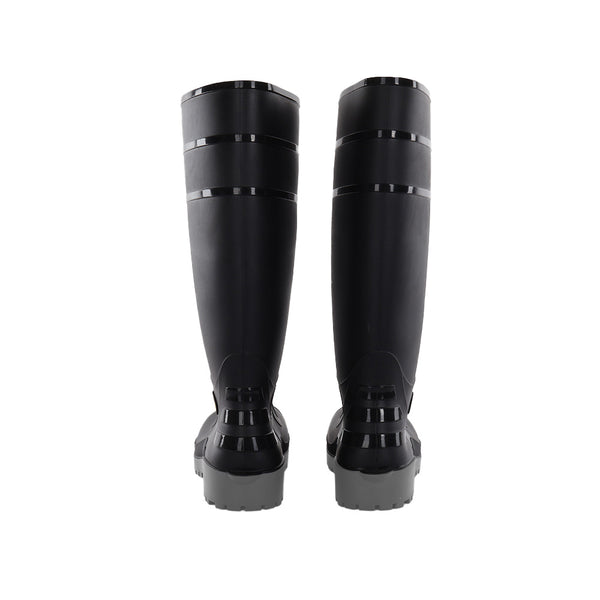Back view of Dalfon black safety boots showing the waterproof PVC upper and heel design.