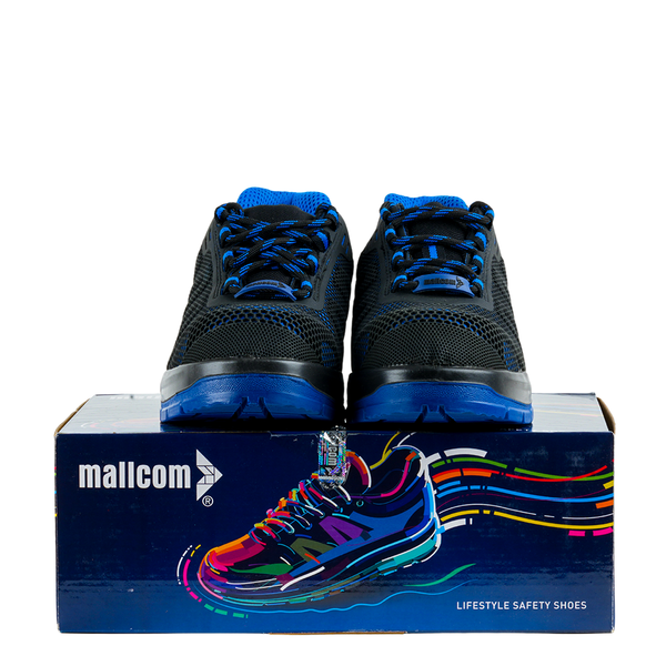 Freddie G22 safety shoes displayed with product packaging box.