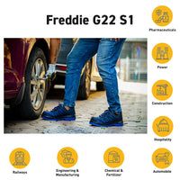 Freddie G22 safety shoes designed for industrial and manufacturing applications.