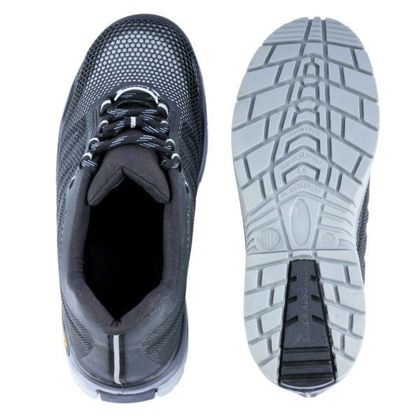 Outsole view of Freddie H22 low ankle safety shoes showing the slip-resistant tread pattern and durable sole design.