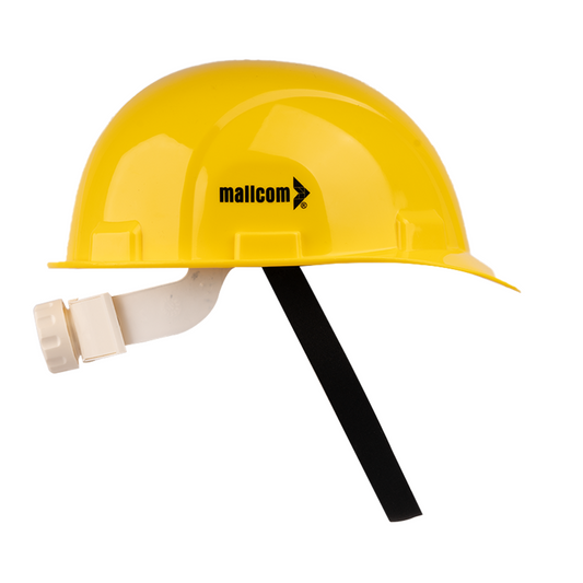 Jasper II yellow UV-resistant HDPE safety helmet with plastic harness and zip adjustment.