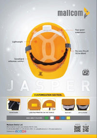 Jasper II yellow safety helmet with adjustable fit system for enhanced comfort and user customization.