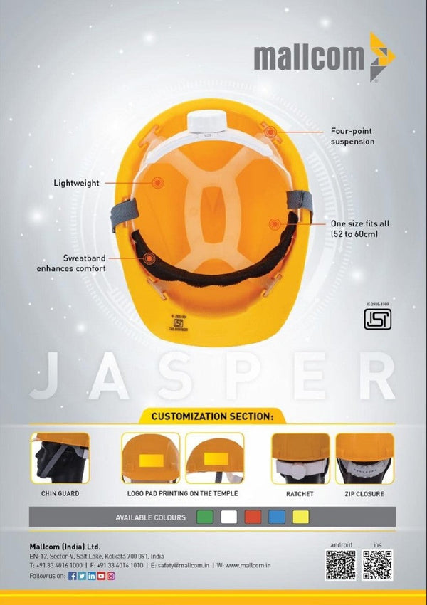Jasper II yellow safety helmet with adjustable fit system for enhanced comfort and user customization.