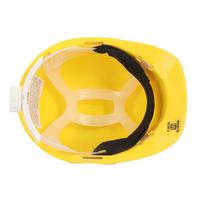 Plastic harness system inside the Jasper II yellow safety helmet for stability and wearer comfort.