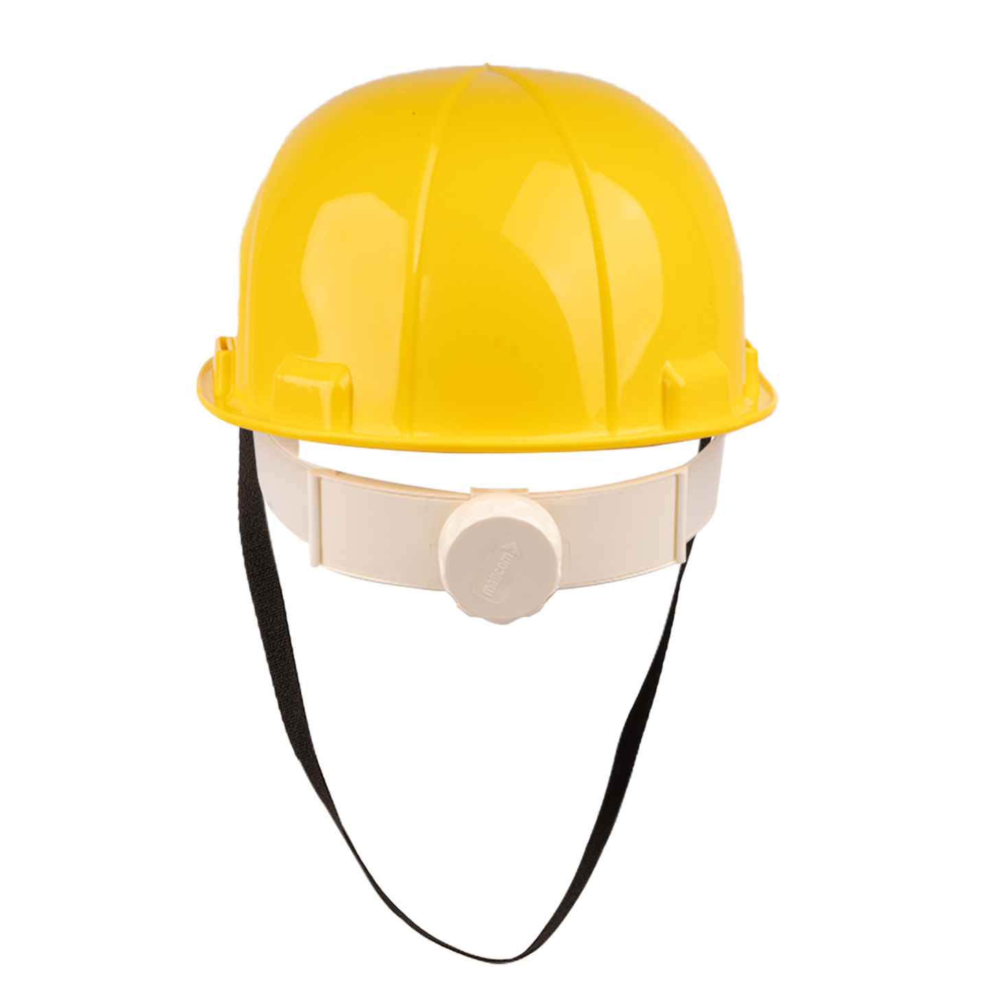 Plastic harness system inside the Jasper II yellow safety helmet for stability and wearer comfort.