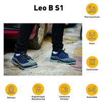 LEO B low ankle safety shoes used in construction, manufacturing, warehousing, and industrial work environments.