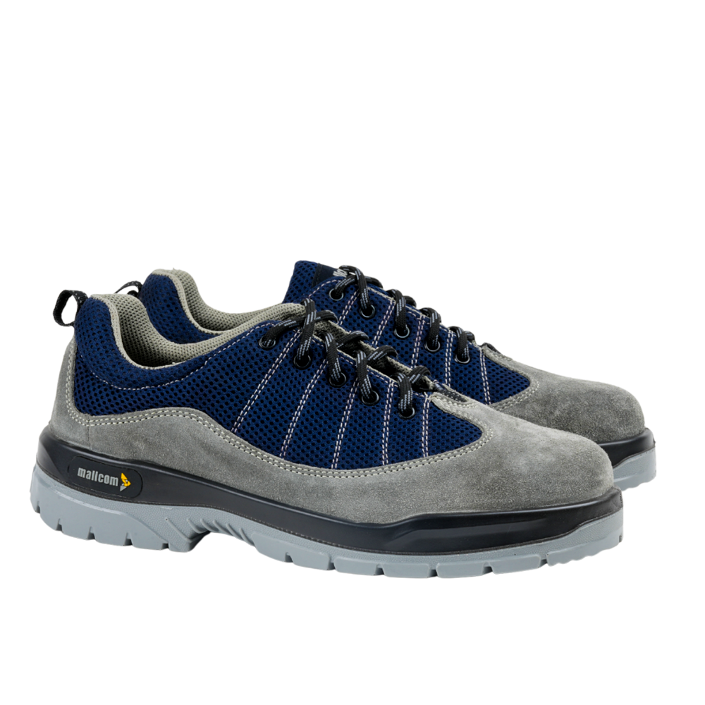 Pair of LEO B low ankle safety shoes with steel toe protection and durable PU sole for industrial use.