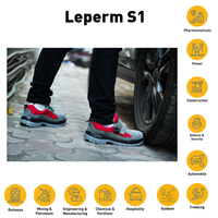 Leperm steel toe safety shoes used by workers in industrial and manufacturing environments.