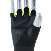 Close-up view of MACH 32 safety gloves showing honeycomb grip texture, padding, and stitching quality.