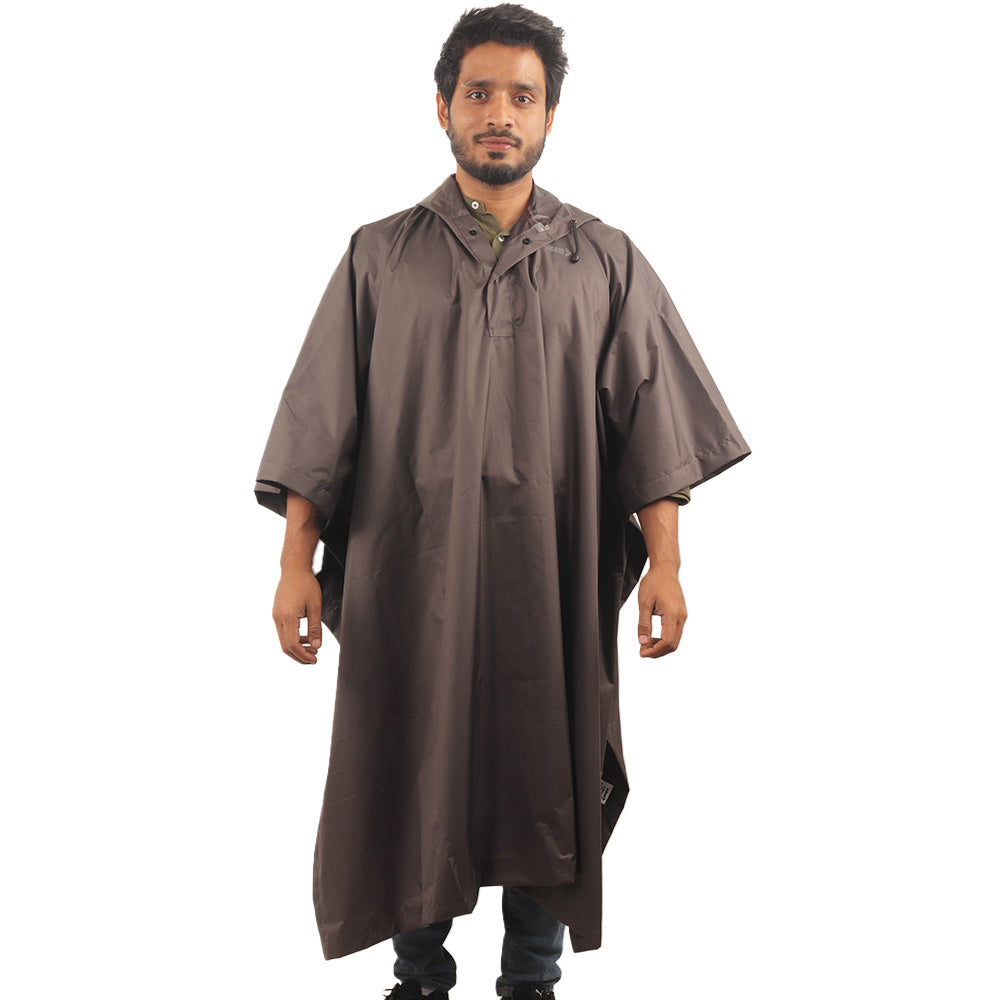 CUMULUS raincoat in grey with waterproof PU-coated polyester fabric, adjustable hood, and full-body rain protection