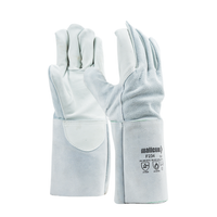 F234 safety gloves with natural grain leather palm, split leather back, and heat-resistant design for welding applications.