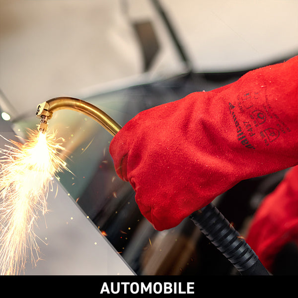 F437 safety gloves used in automobile manufacturing, welding, and fabrication applications.