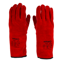 Back view of F437 safety gloves showing durable leather construction and protective welding glove design.