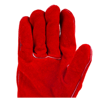 Close-up view of F437 safety gloves showing leather texture, stitching quality, and protective details.