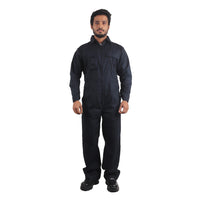 Floriad workwear coverall with zip-front closure, utility pockets, and durable cotton-polyester twill fabric for industrial use.