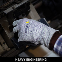 H33NBG safety gloves used in heavy engineering applications, providing cut resistance, superior grip, abrasion protection, and durable hand safety during demanding industrial tasks.