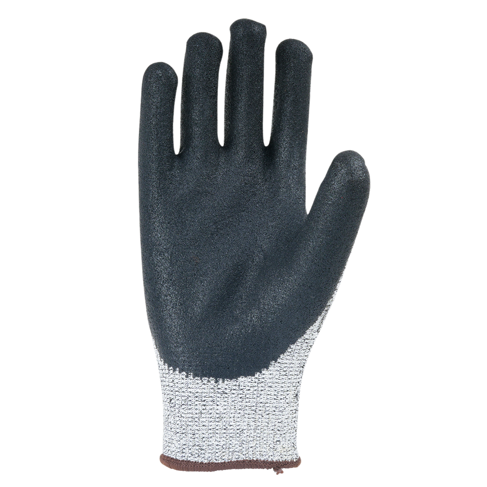 Single H33NBG safety glove displaying cut-resistant liner and sandy nitrile-coated palm construction.