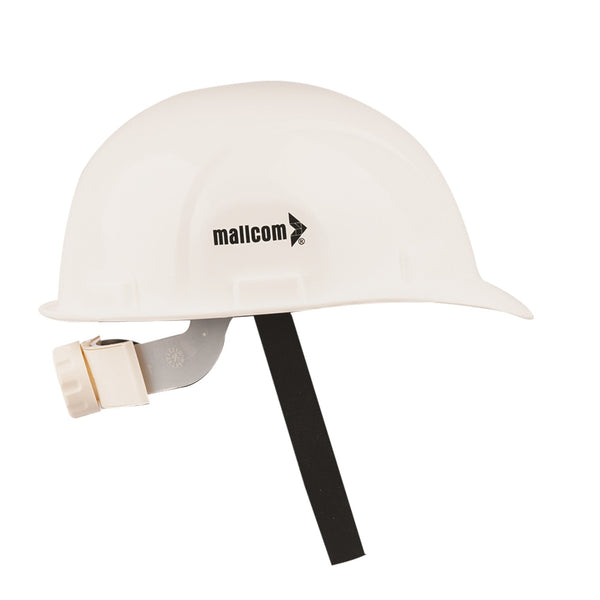Jasper II white UV-resistant HDPE safety helmet with a zip adjustment system and plastic harness.