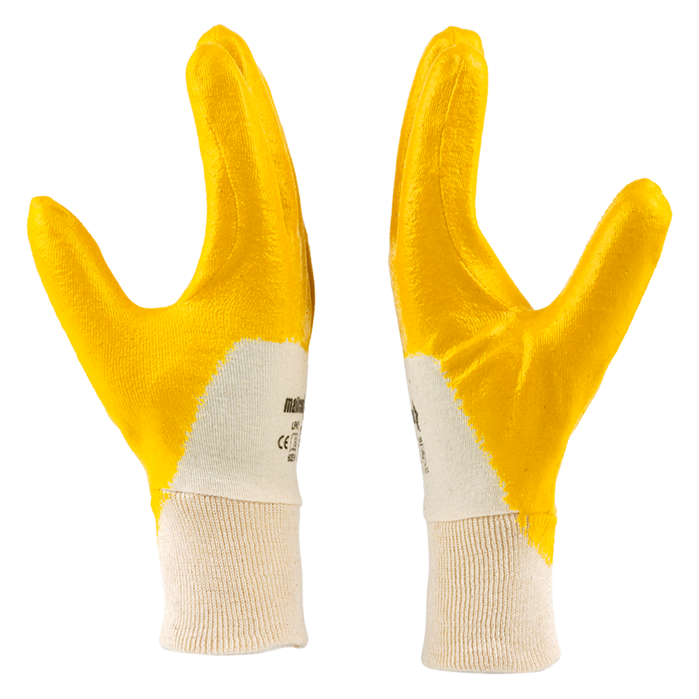 Back-to-back view of LPKY safety gloves showcasing protective coating and ergonomic glove design.