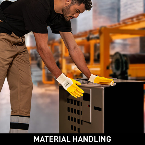 LPKY safety gloves used in material handling operations, providing superior grip, oil resistance, abrasion protection, and comfortable hand safety during loading, unloading, and handling tasks.