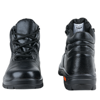 Mallcom Leopard high ankle steel toe safety shoes front and rear view with leather upper and anti-slip PU sole