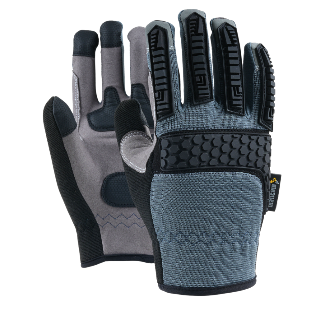 MACH 22 safety gloves with reinforced palm, honeycomb PU grip, and knuckle protection for industrial hand safety.