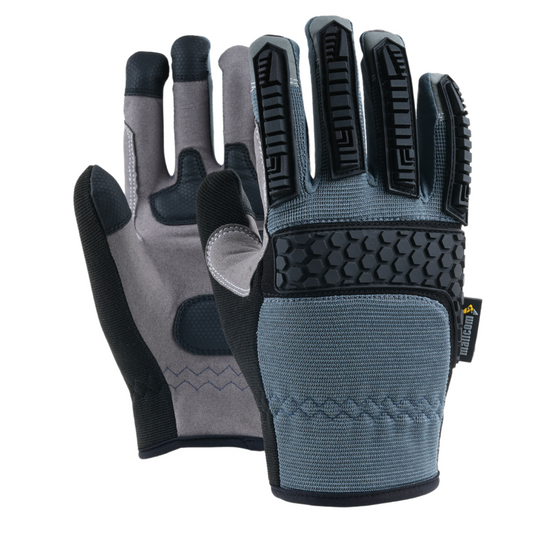 MACH 22 safety gloves with reinforced palm, honeycomb PU grip, and knuckle protection for industrial hand safety.