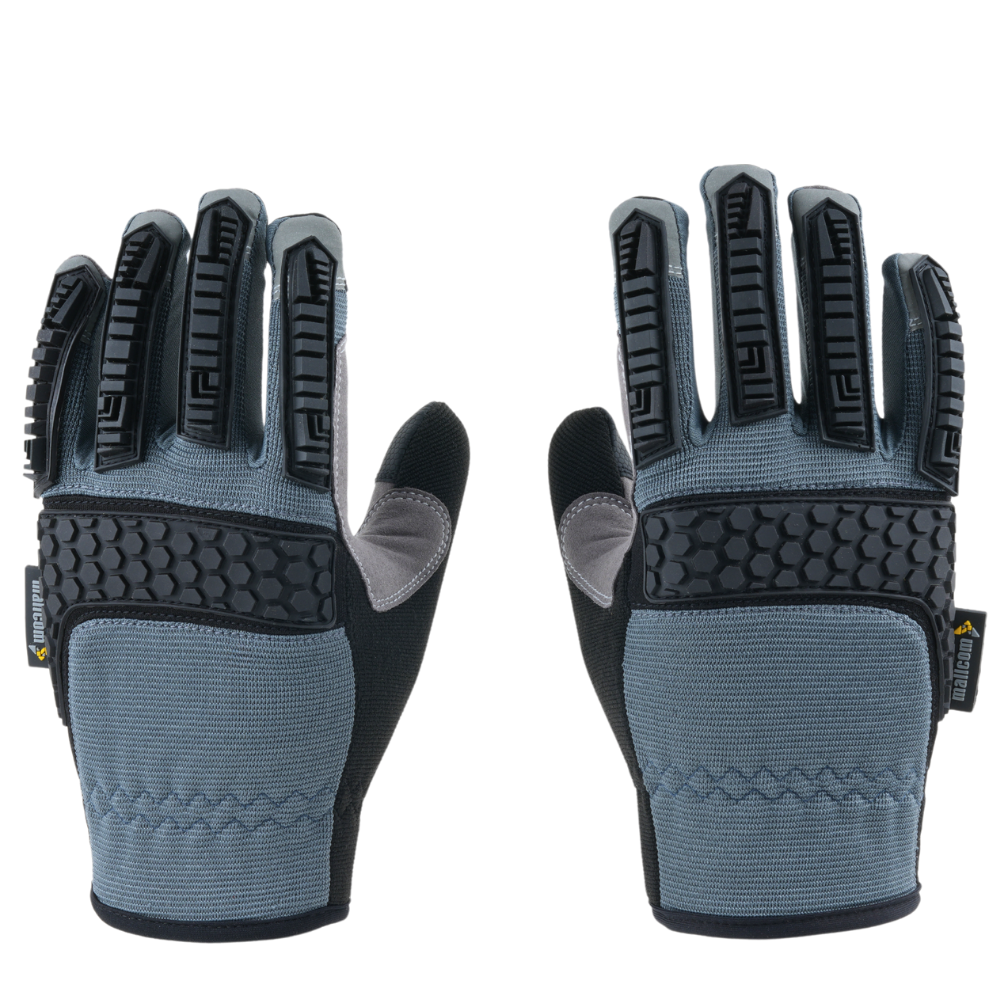 Alt Text: Back view of MACH 22 safety gloves showing breathable fabric and protective knuckle design.