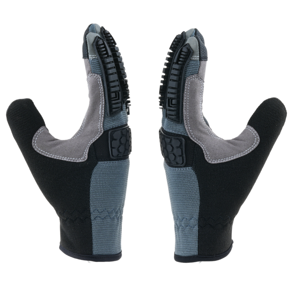 Back-to-back view of MACH 22 safety gloves showcasing ergonomic design and protective features.