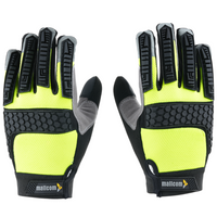 Back view of MACH 23 safety gloves showing PVC knuckle guards, stretch fabric, and secure wrist closure.