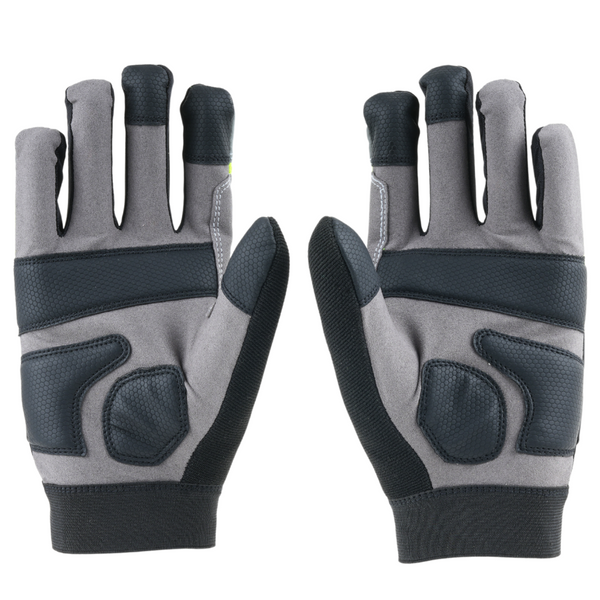 Front view of MACH 23 safety gloves featuring honeycomb PU palm and reinforced microsuede construction.