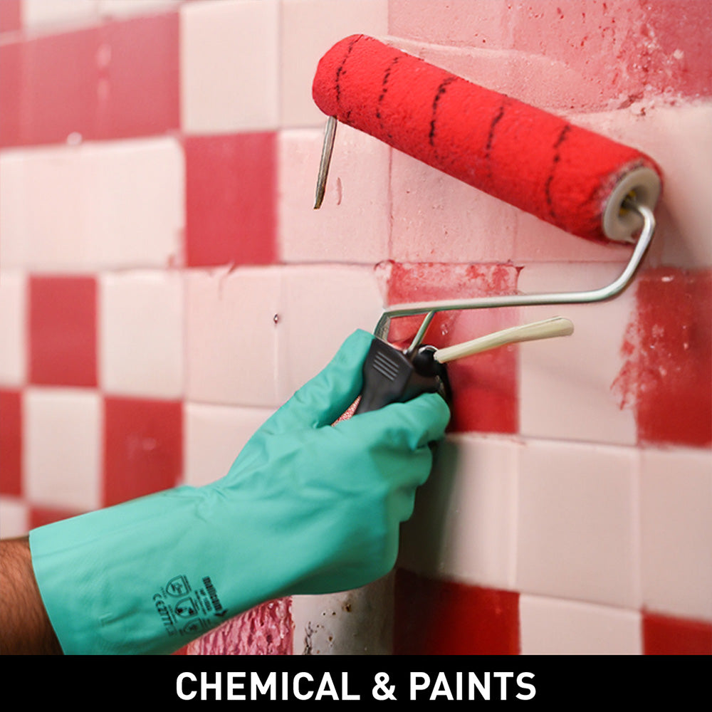 NF153G safety gloves used in chemical and paint handling applications, providing chemical resistance, oil protection, superior grip, and reliable hand safety in industrial environments.